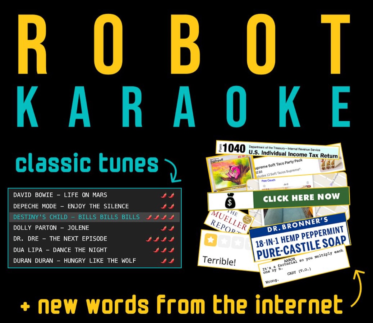 Robot Karaoke live performance with algorithmic mashups