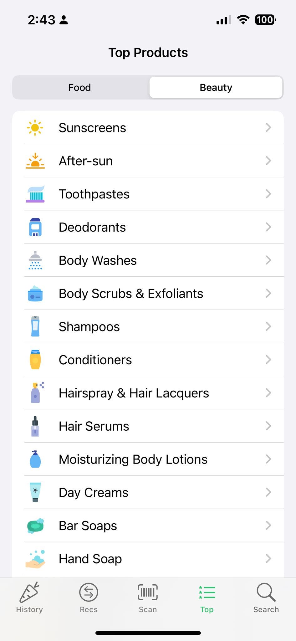 Yuka app rankings for food and beauty products